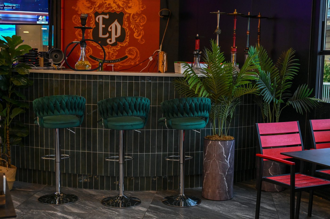 Emerald velvet hookah lounge