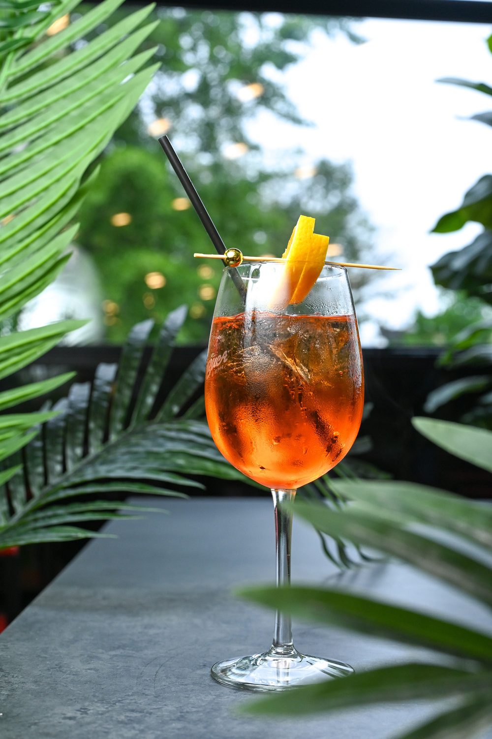 Aperol spritz among palm leaves
